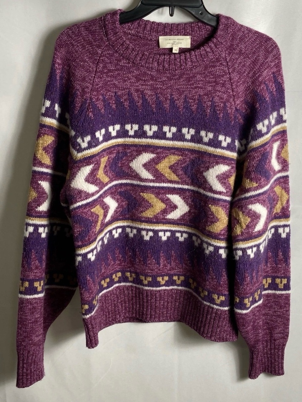 Sezane Purple Multicolor Fair Isle Crewneck Sweater Wool Blend